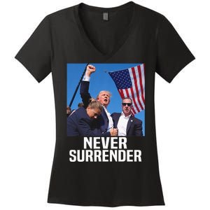 Donald Trump Shot Never Surrender 2024 Women's V-Neck T-Shirt