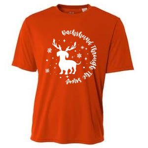 Dachshund Through Snow Christmas Reindeer Dog Mom Xmas Great Gift Cooling Performance Crew T-Shirt