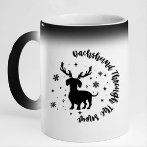 Dachshund Through Snow Christmas Reindeer Dog Mom Xmas Great Gift 11oz Black Color Changing Mug