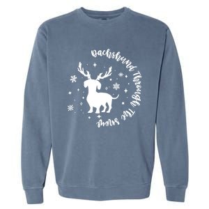 Dachshund Through Snow Christmas Reindeer Dog Mom Xmas Great Gift Garment-Dyed Sweatshirt