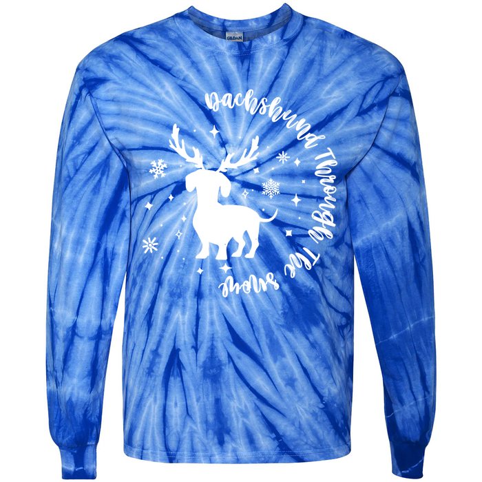 Dachshund Through Snow Christmas Reindeer Dog Mom Xmas Great Gift Tie-Dye Long Sleeve Shirt