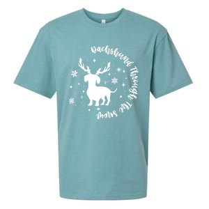 Dachshund Through Snow Christmas Reindeer Dog Mom Xmas Great Gift Sueded Cloud Jersey T-Shirt