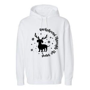 Dachshund Through Snow Christmas Reindeer Dog Mom Xmas Great Gift Garment-Dyed Fleece Hoodie