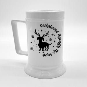 Dachshund Through Snow Christmas Reindeer Dog Mom Xmas Great Gift Beer Stein