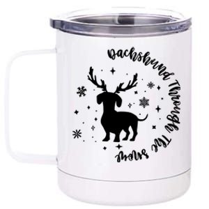 Dachshund Through Snow Christmas Reindeer Dog Mom Xmas Great Gift 12 oz Stainless Steel Tumbler Cup