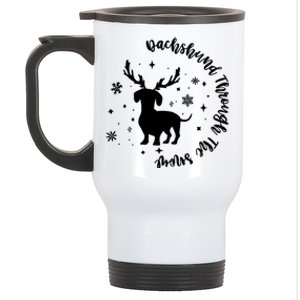 Dachshund Through Snow Christmas Reindeer Dog Mom Xmas Great Gift Stainless Steel Travel Mug