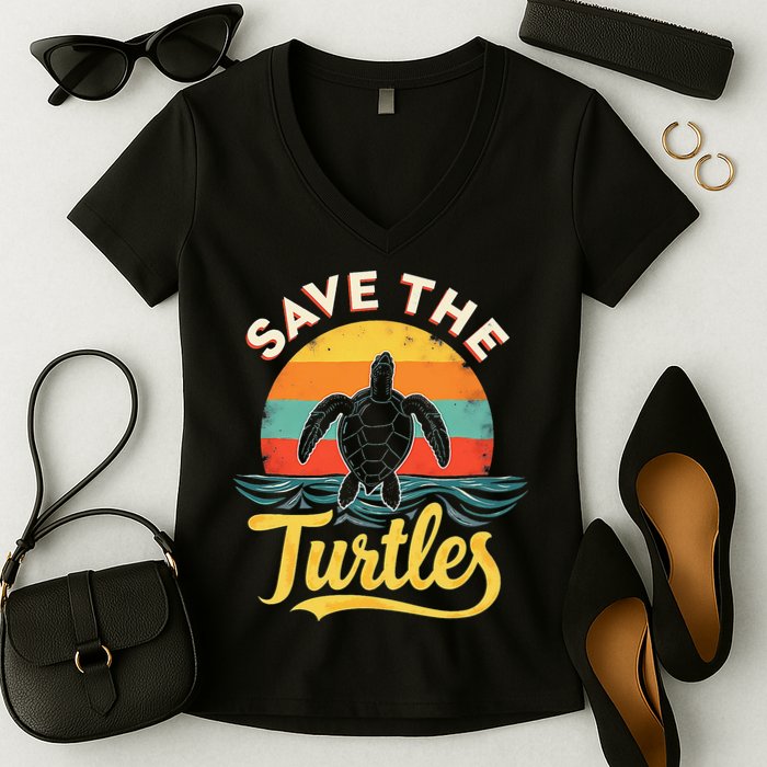 Determined Turtle - Save The Turtles Women's V-Neck T-Shirt