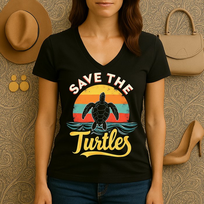 Determined Turtle - Save The Turtles Women's V-Neck T-Shirt