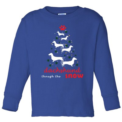 Dachshund Through Snow Costume Funny Dog Christmas Tree Cool Gift Toddler Long Sleeve Shirt