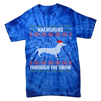 Dachshund Through The Snow Ugly Christmas Gift Tie-Dye T-Shirt