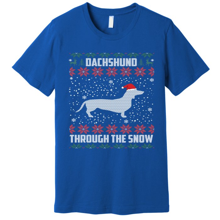 Dachshund Through The Snow Ugly Christmas Gift Premium T-Shirt