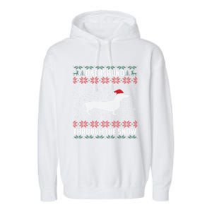 Dachshund Through The Snow Ugly Christmas Gift Garment-Dyed Fleece Hoodie