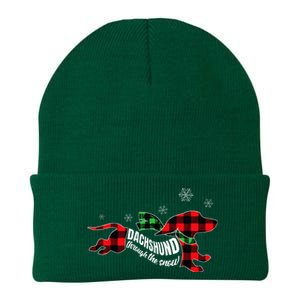 Dachshund Through The Snow Doxie Dog Plaid Christmas Gift Knit Cap Winter Beanie