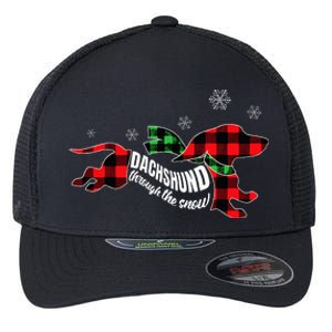 Dachshund Through The Snow Doxie Dog Plaid Christmas Gift Flexfit Unipanel Trucker Cap