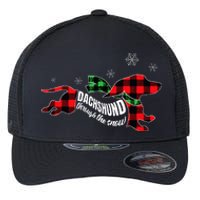 Dachshund Through The Snow Doxie Dog Plaid Christmas Gift Flexfit Unipanel Trucker Cap