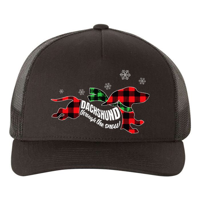 Dachshund Through The Snow Doxie Dog Plaid Christmas Gift Yupoong Adult 5-Panel Trucker Hat