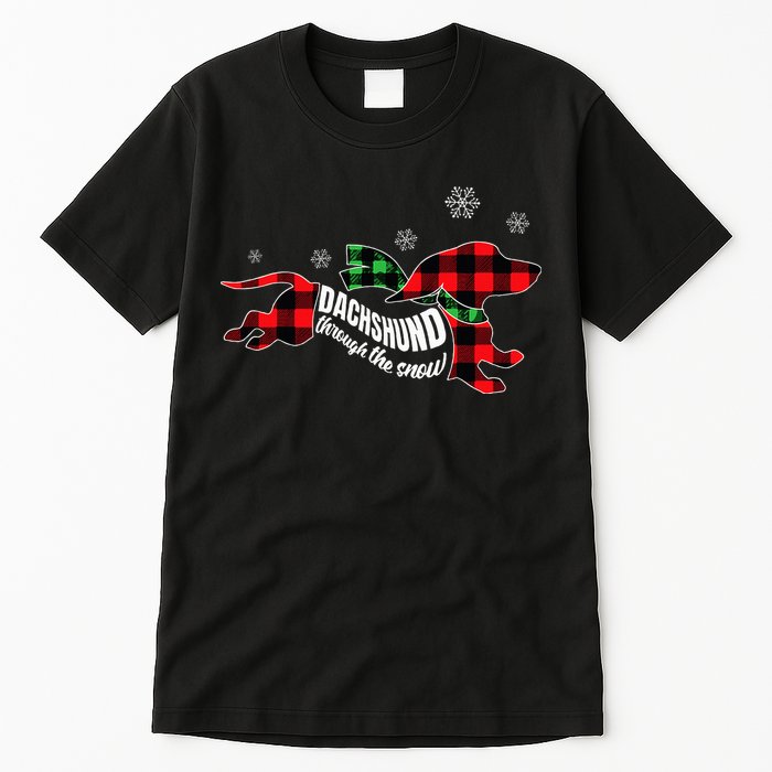 Dachshund Through The Snow Doxie Dog Plaid Christmas Gift Tall T-Shirt