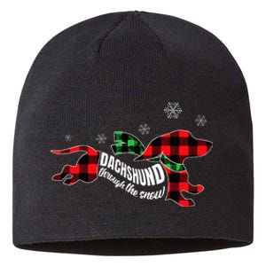 Dachshund Through The Snow Doxie Dog Plaid Christmas Gift Sustainable Beanie