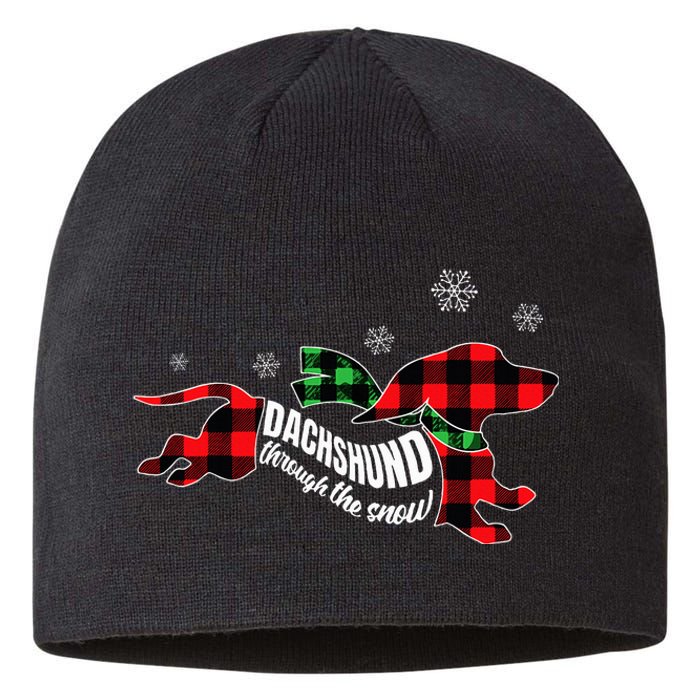 Dachshund Through The Snow Doxie Dog Plaid Christmas Gift Sustainable Beanie