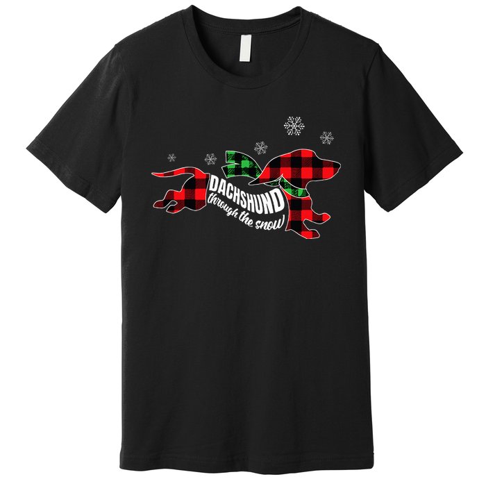 Dachshund Through The Snow Doxie Dog Plaid Christmas Gift Premium T-Shirt