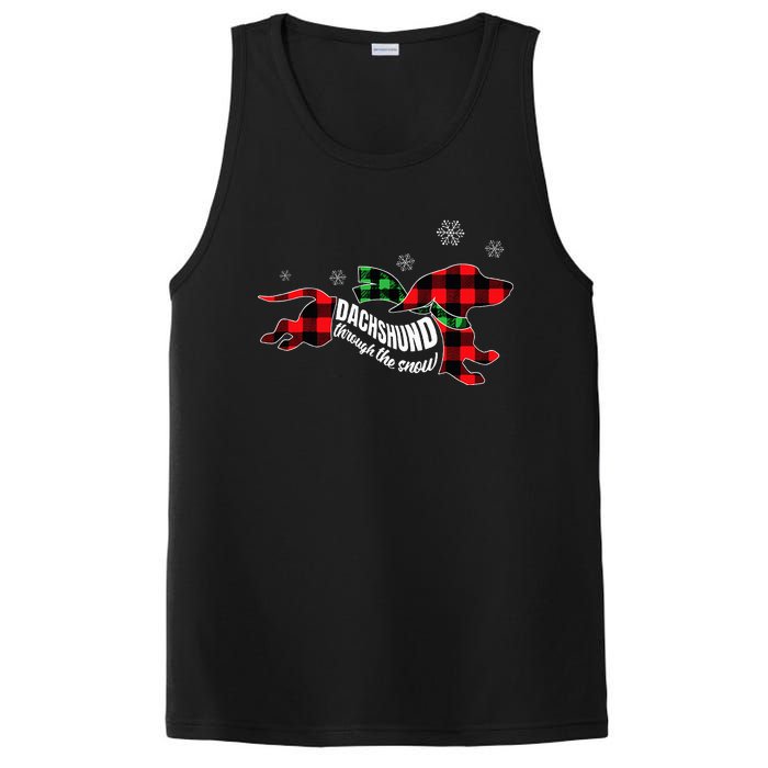 Dachshund Through The Snow Doxie Dog Plaid Christmas Gift PosiCharge Competitor Tank