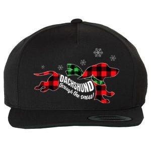 Dachshund Through The Snow Doxie Dog Plaid Christmas Gift Wool Snapback Cap