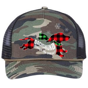 Dachshund Through The Snow Doxie Dog Plaid Christmas Gift Retro Rope Trucker Hat Cap