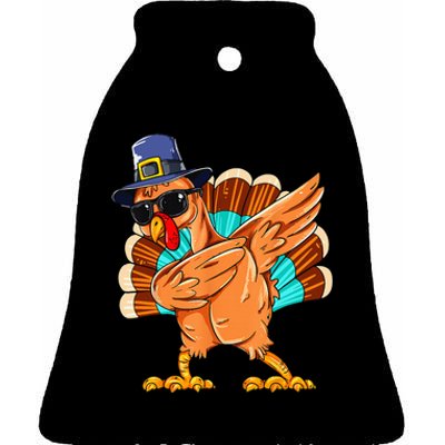 Dabbing Turkey Thanksgiving Day Pilgrim Funny Dab Ceramic Bell Ornament