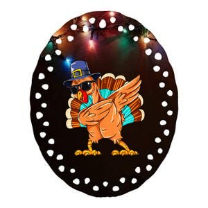 Dabbing Turkey Thanksgiving Day Pilgrim Funny Dab Ceramic Oval Ornament