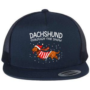 Dachshund Through The White Snow Retro Dachshund Lover Owner Gift Flat Bill Trucker Hat