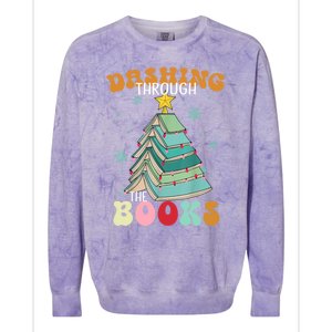 Dashing Through The Books Funny Book Christmas Tree Teacher Great Gift Colorblast Crewneck Sweatshirt