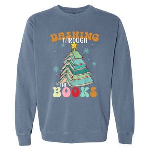 Dashing Through The Books Funny Book Christmas Tree Teacher Great Gift Garment-Dyed Sweatshirt