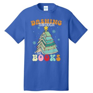 Dashing Through The Books Funny Book Christmas Tree Teacher Great Gift Tall T-Shirt