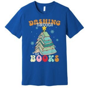 Dashing Through The Books Funny Book Christmas Tree Teacher Great Gift Premium T-Shirt