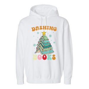 Dashing Through The Books Funny Book Christmas Tree Teacher Great Gift Garment-Dyed Fleece Hoodie