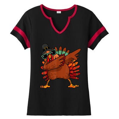 Dabbing Turkey Thanksgiving Day Pilgrim Funny Dab Ladies Halftime Notch Neck Tee