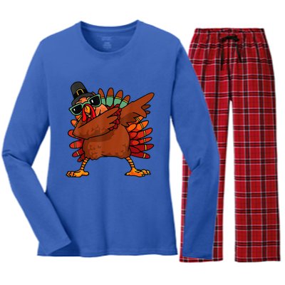 Dabbing Turkey Thanksgiving Day Pilgrim Funny Dab Women's Long Sleeve Flannel Pajama Set 