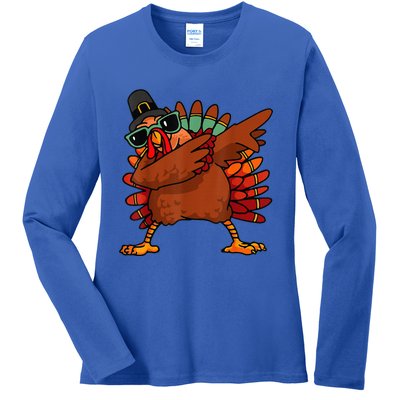 Dabbing Turkey Thanksgiving Day Pilgrim Funny Dab Ladies Long Sleeve Shirt