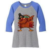 Dabbing Turkey Thanksgiving Day Pilgrim Funny Dab Women's Tri-Blend 3/4-Sleeve Raglan Shirt