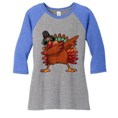 Dabbing Turkey Thanksgiving Day Pilgrim Funny Dab Women's Tri-Blend 3/4-Sleeve Raglan Shirt