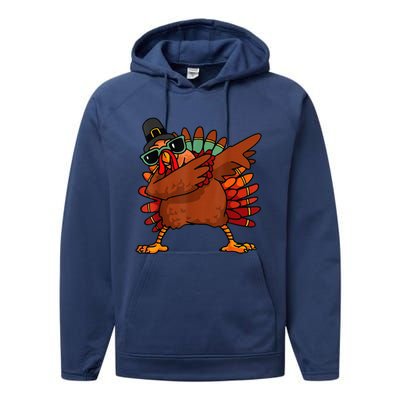 Dabbing Turkey Thanksgiving Day Pilgrim Funny Dab Performance Fleece Hoodie