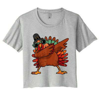 Dabbing Turkey Thanksgiving Day Pilgrim Funny Dab Women's Crop Top Tee