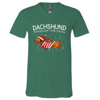 Dachshund Through The Snow Funny Dog Christmas V-Neck T-Shirt