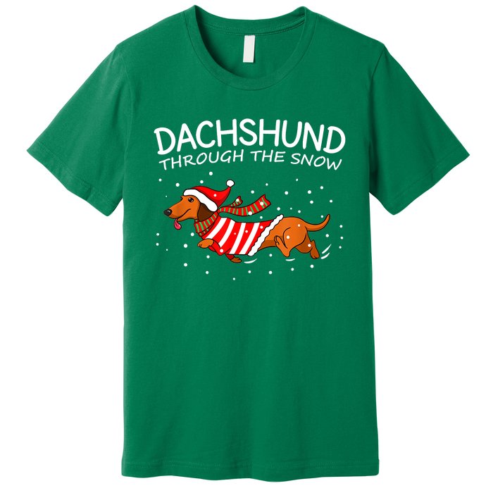 Dachshund Through The Snow Funny Dog Christmas Premium T-Shirt