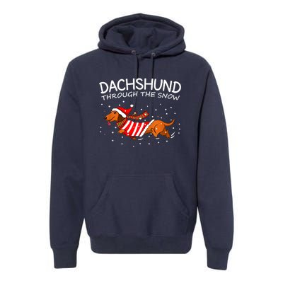 Dachshund Through The Snow Funny Dog Christmas Premium Hoodie