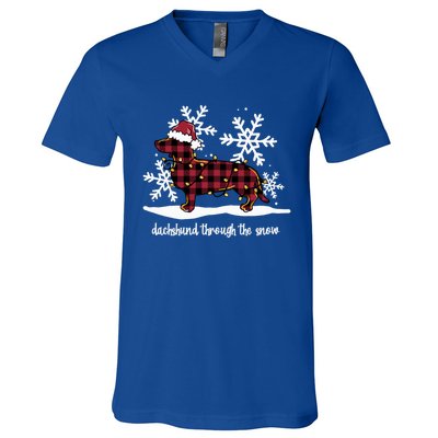 Dachshund Through The White Snow Retro Dachshund Lover Owner Gift V-Neck T-Shirt