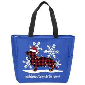 Dachshund Through The White Snow Retro Dachshund Lover Owner Gift Zip Tote Bag