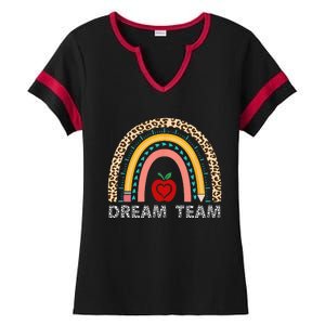 Dream Team Teacher Squad Back To School Leopard Rainbow Ladies Halftime Notch Neck Tee