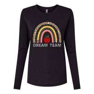 Dream Team Teacher Squad Back To School Leopard Rainbow Womens Cotton Relaxed Long Sleeve T-Shirt