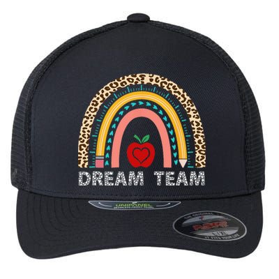 Dream Team Teacher Squad Back To School Leopard Rainbow Flexfit Unipanel Trucker Cap